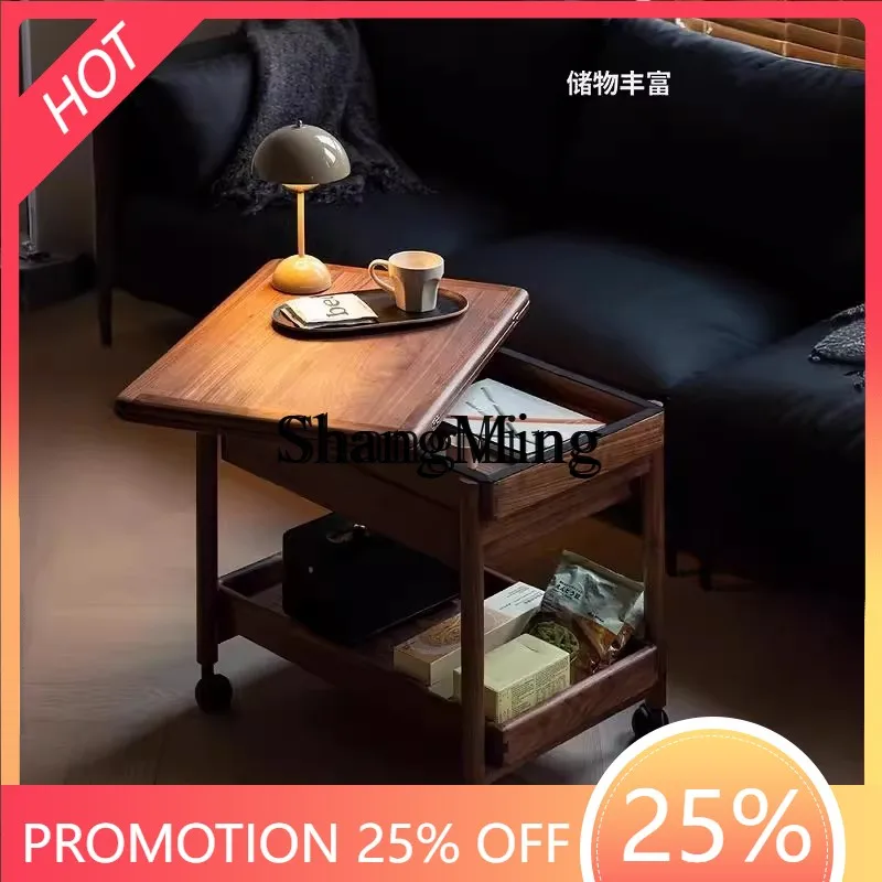

FG household mobile coffee table small apartment living room folding desktop solid wood living room mobile side table