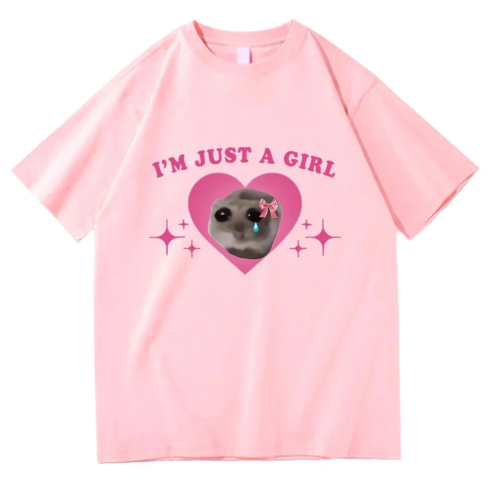 حزين الهامستر أنا مجرد فتاة تي شيرت المرأة الكرتون قصيرة الأكمام التي شيرت الرجال Harajuku الهيب هوب عادية للجنسين #3