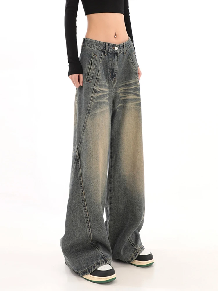 

2023 New Design Denim Casual Trousers High Waist Fashion Full Length Jeans 2000s Aesthetic Blue Wide Leg Pants Thin Korean Retro