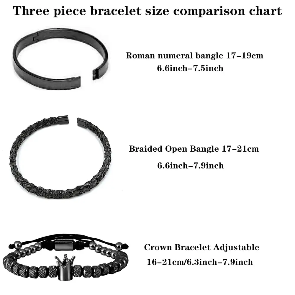 3pcs/set Luxury Roman Royal Crown Charm Bracelet Men's Stainless Steel Geometry Open Adjustable Bracelets Couple Jewelry Gift
