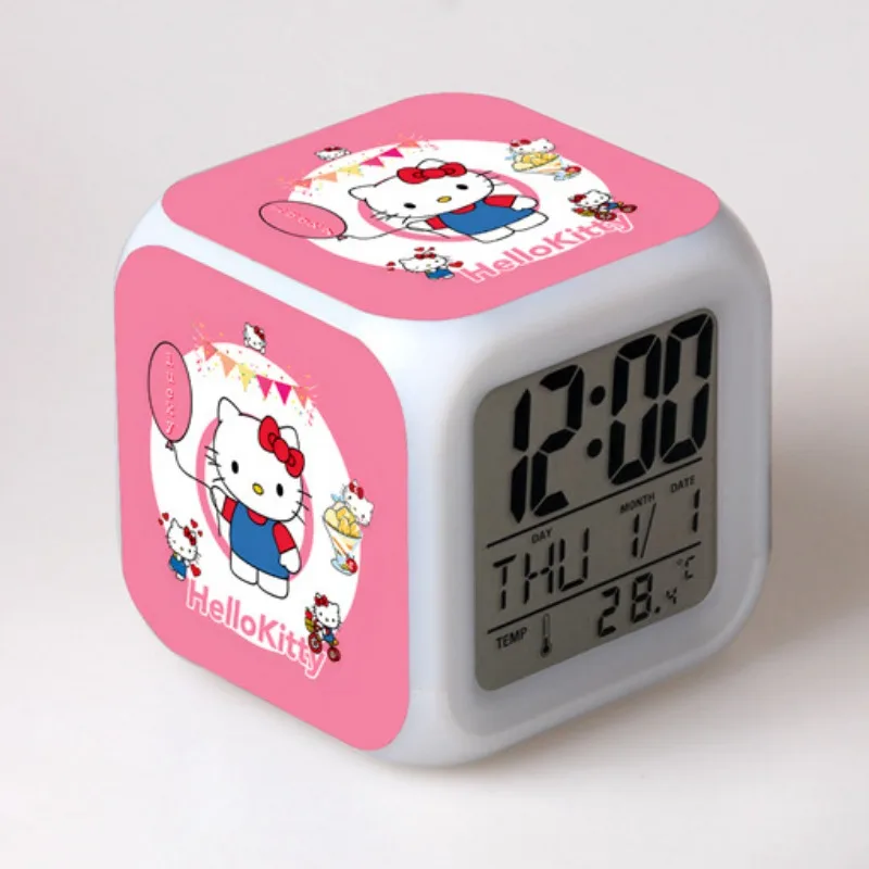 Sanrio Hello Kitty Cinnamoroll Anime Alarm Clock Creative Student 8x8x8cm LED Cube with Colorful Light Display Time Week Month