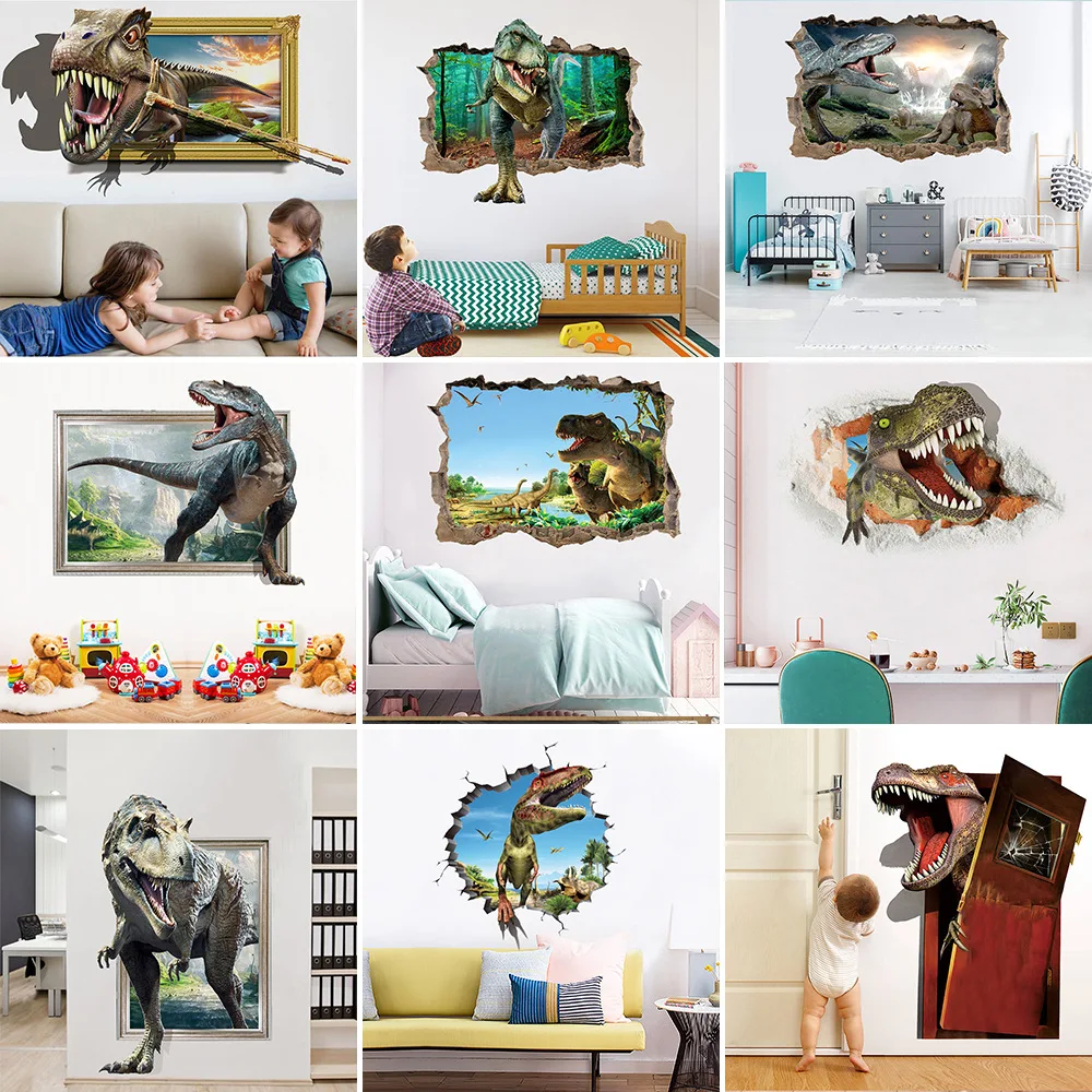 

Vivid 3D Dinosaur Wall Stickers for Kids Room Bedroom Playroom Wall Decor Movie Posters Boys Gifts