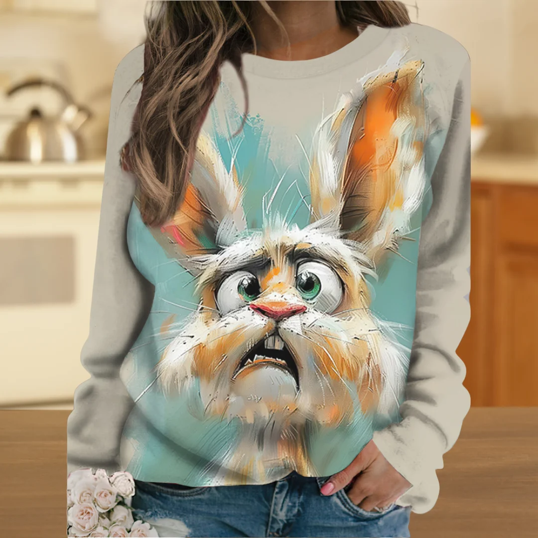 

Women's Long-Sleeved T-Shirt for Fall Outdoor Casual Long-Sleeved Top Cartoon Funny Rabbit Print OverSize Women's Clothing