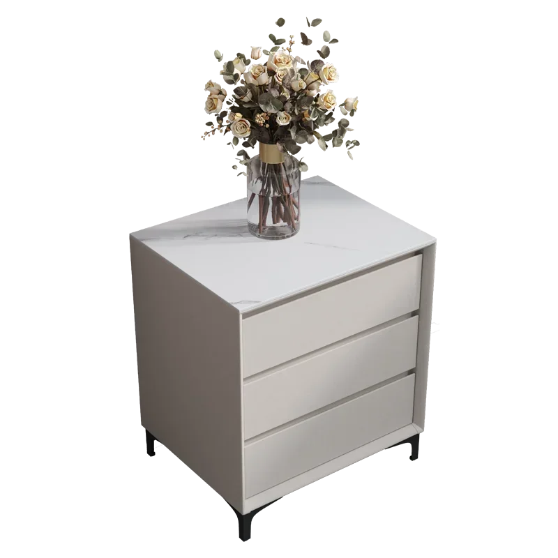 slab three-bucket cabinet bedroom modern minimalist cream wind small side cabinet all solid wood leather bedside table
