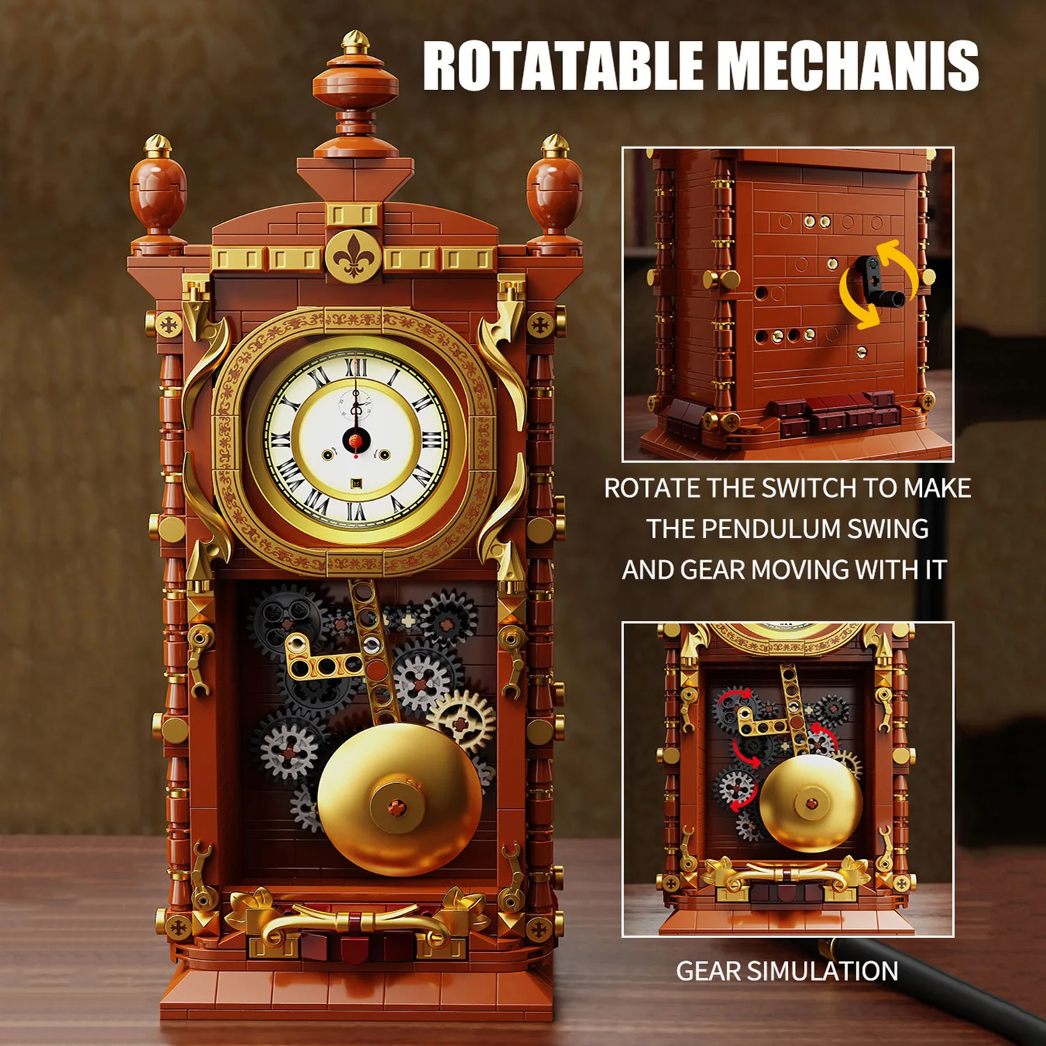 751 قطعة من مكعبات البناء على مدار الساعة المتأرجحة من سلسلة ريترو الكلاسيكية مع مجموعة من الطوب البناء البندول هدية للأطفال والكبار #6