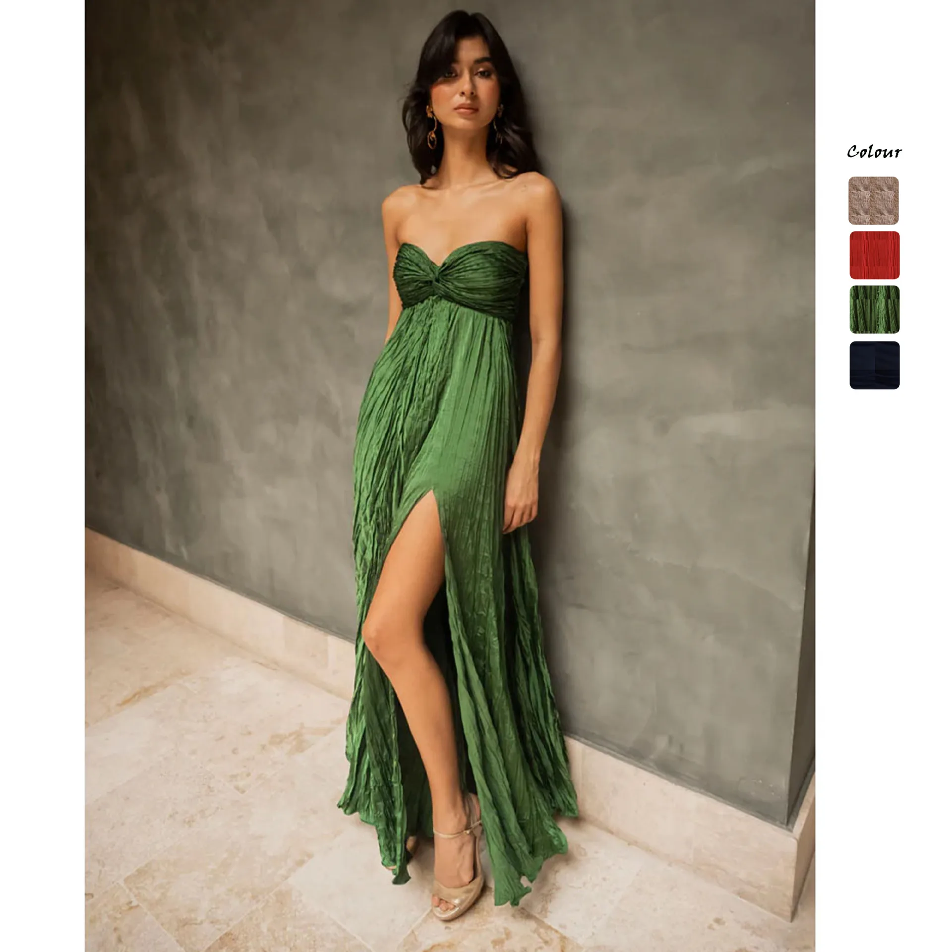 

Summer 26 Chest-wrapped Hem Split-pleated Off-the-shoulder Medium and Long Dress