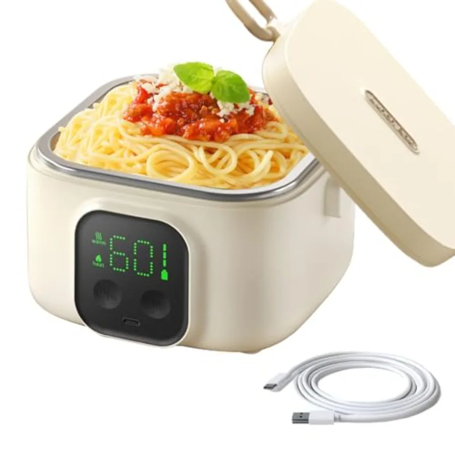 

Portable Auto Electric Heated Lunch Box for Adults with Rechargeable 14000mAh Battery Self-Heating Food Warmer featuring 800ml