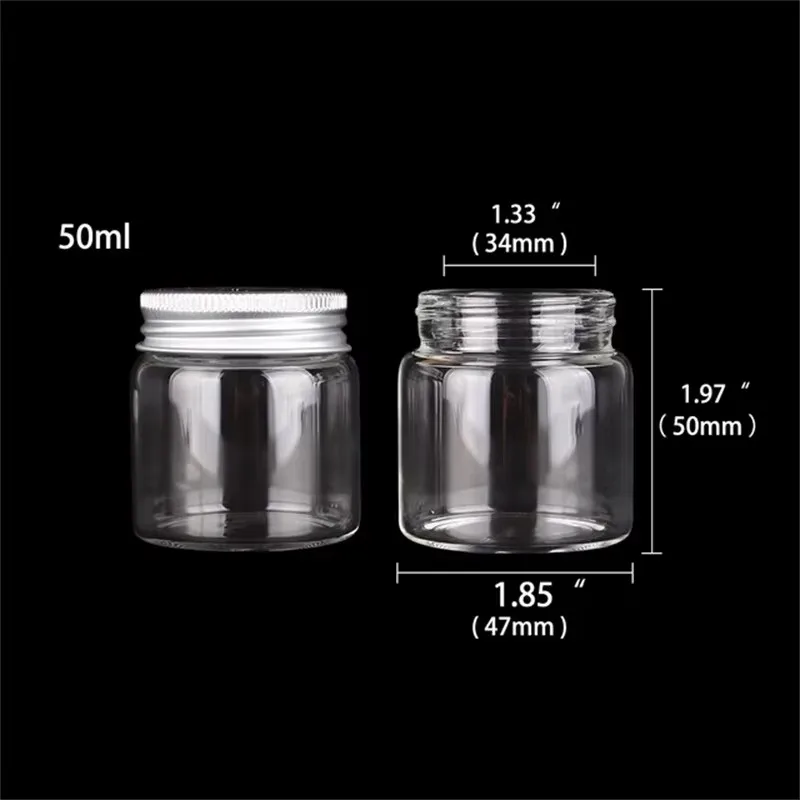 

32pcs 50ml/1.7oz Clear Empty Seal Jars Glass Bottle with Aluminium Silver Color Screw Cap Sealed liquid Food Gift Container