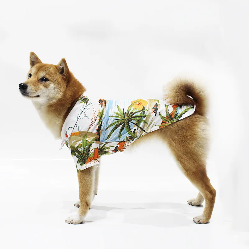 Small and medium-sized dog beach pineapple shirt Hawaiian pet dog cat golden retriever spring and summer season clothing