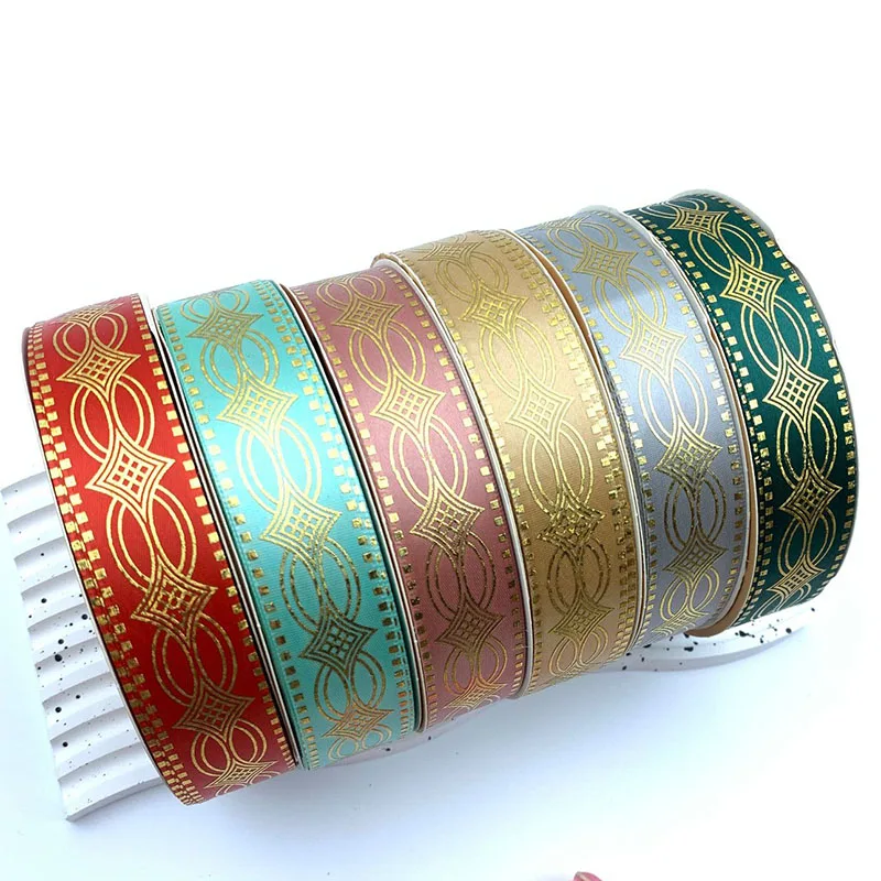 2.5cm 48/96/144Yard Satin ribbon New Gold Chinese Tie Barto Badge ribbons DIY bowtie jewelry Headband ribbon flower gift package