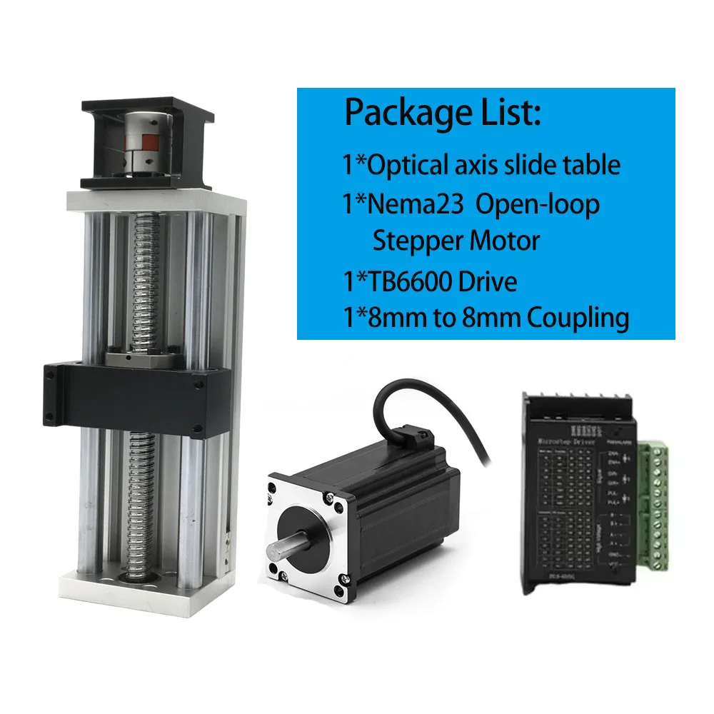 Nema23 Motor Sliding Table Kit Width110mm Load 60KG Linear Guide Rail Optical Axis Slide Stage SFU1605 Aluminum Slide Table