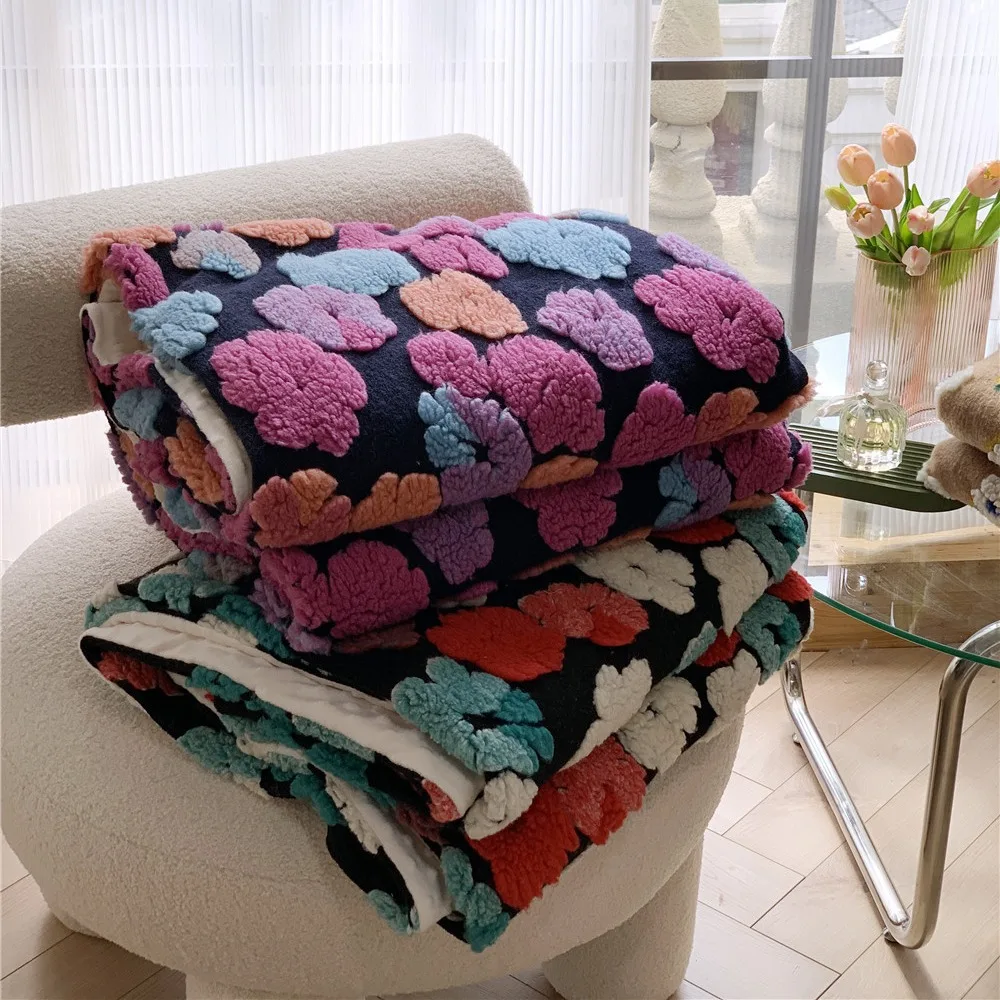 

Autumn Winter Thickened 3D Weave Bean Flannel Blanket Warm Office Nap Single Person Cover Blanket Cozy Soft Touch Bedding