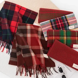 New 37*200cm Autumn Winter Christmas Plaid Big Scarf High-end Sense Women's Warm Cashmere Tassel Foulard Women's Neck Shawl