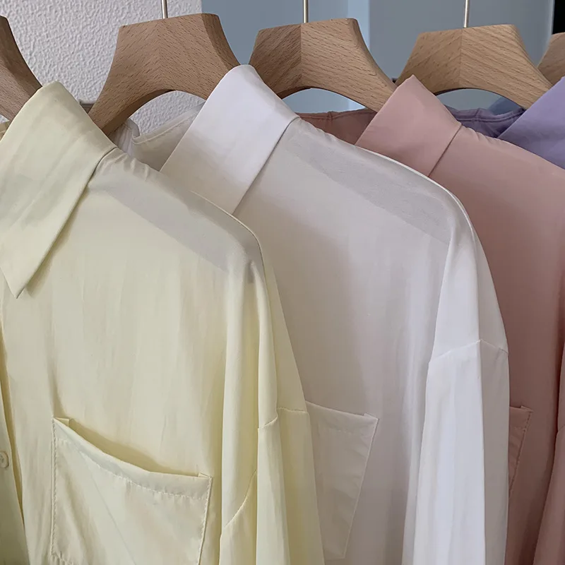 Blus Elegan Katun Lengan Panjang Wanita Kemeja Kasual Kancing Sebaris Musim Semi 2023 Atasan Wanita Kerah Polo Kemeja Kantor Longgar 25838