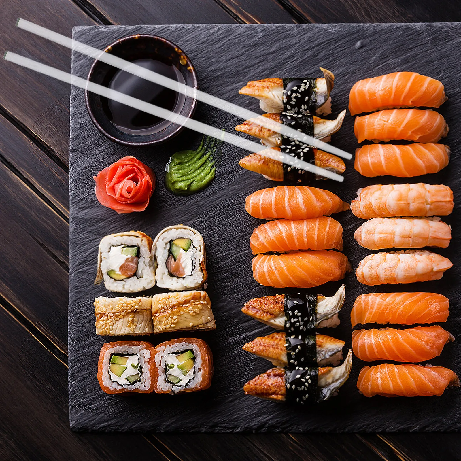 1 par de palillos de vidrio transparentes de estilo japonés, reutilizables, aptos para lavavajillas, con agarre suave, ideales para comer sushi y sashimi