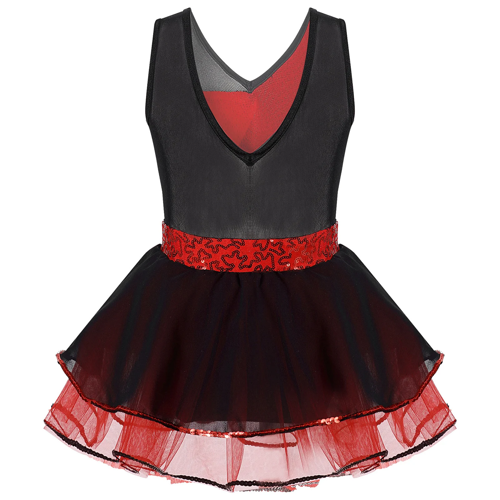 Sequins Ballet Dance Dress Kids Girls Sleeveless Mesh Skirted Gymnastics Leotard Moden Latin Jazz Dancing Figure Skating Dress