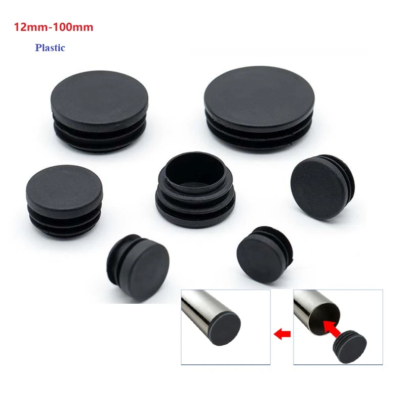 Black Round Plastic Blanking End Cap Tube Pipe Inserts Plug Bung Insert Stopper For Chair Leg Pipe Tapon Tubo 12mm-100mm