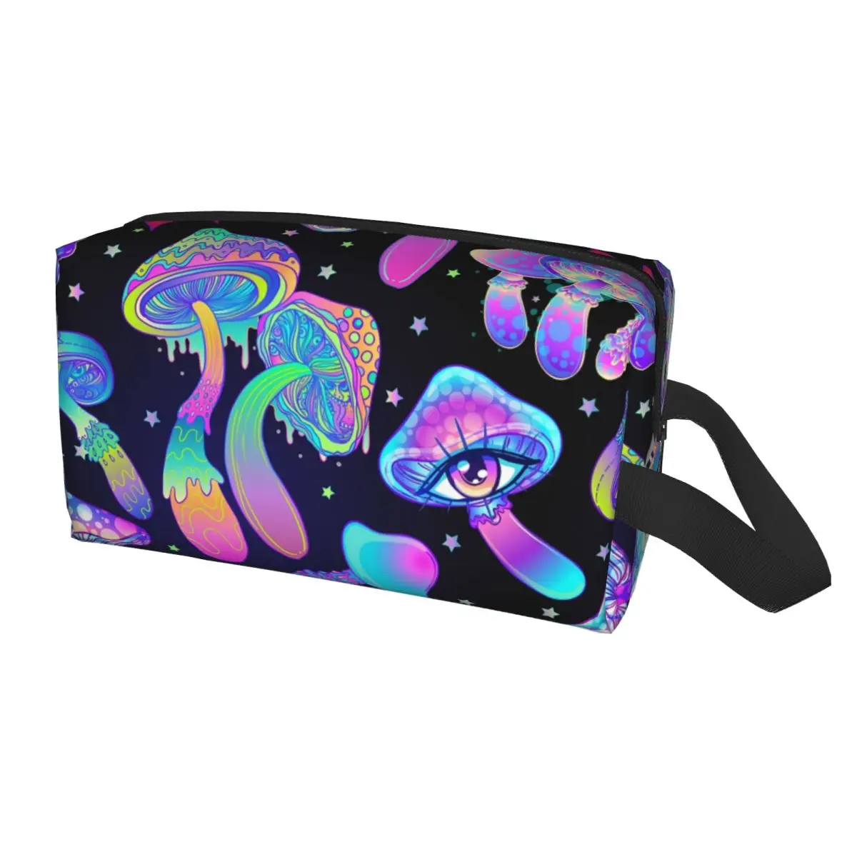 Kawaii Magic Mushroom Trippy Psychedelic Neon Pastel Goth Travel Toiletry Bag Women Makeup Cosmetic Bag Beauty Storage Dopp Kit view 2