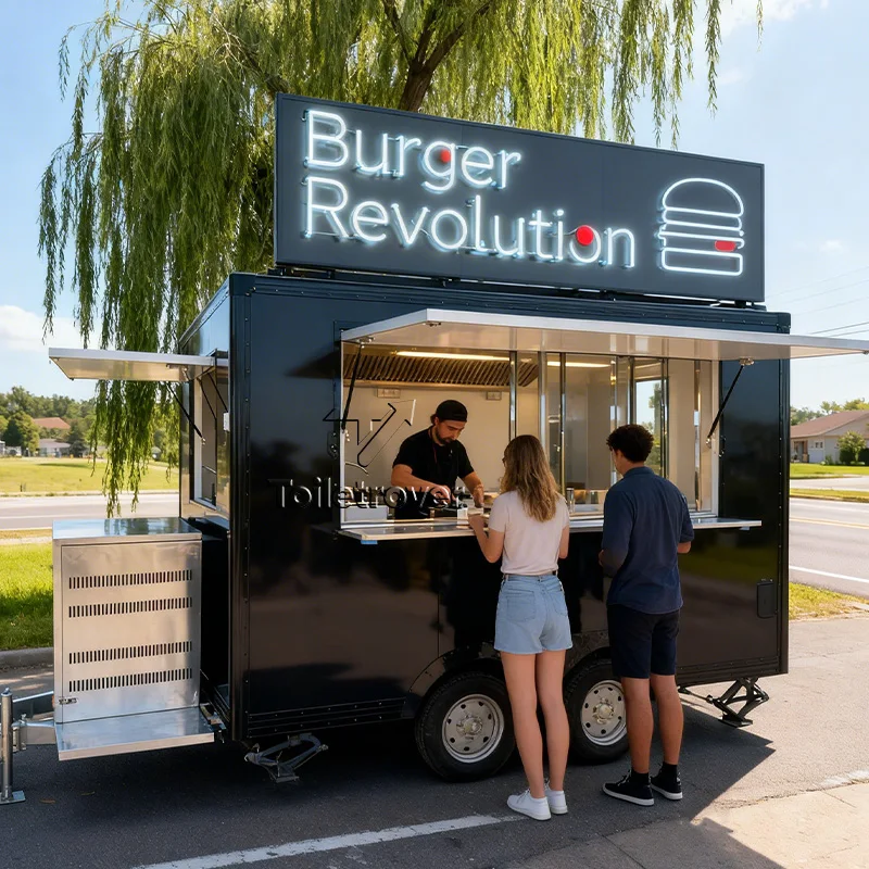

Mobile Food Truck Trailer Street Hot Dog Fast Food Truck Trailer Black Commercial Food Trailer With Full Kitchen Equipment