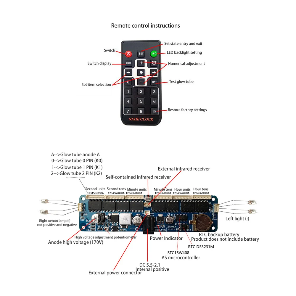 6Bit Nixie tube Clock Motherboard controller Board W  Remote Control Universal in12 in14 in18 IN8 qs30-1 Digital LED Glow tube