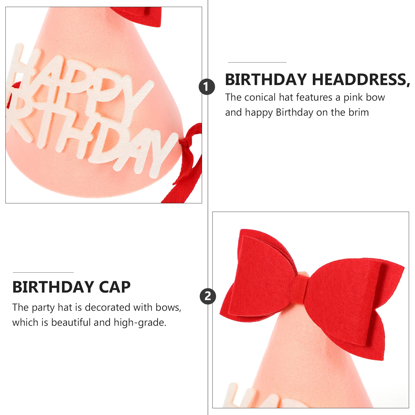 

1Pcs Birthday Party Pointed Felt Hat Pink Bowknot Decoration Adorable Kids Birthday Headdress Party Decoration