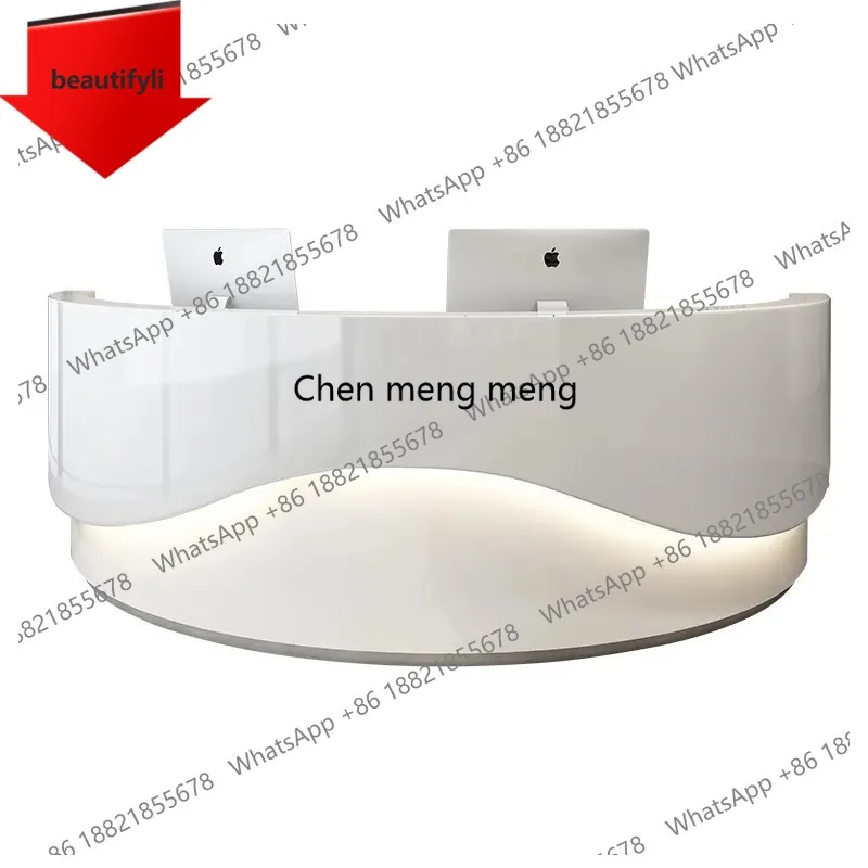 

X188 Modern Reception Desk Service Beauty Salon Elegant Office Reception Desk With Drawers Curved Comptoir Caisse Corner Furnitu