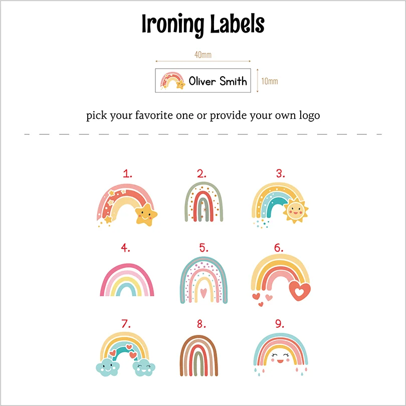 Custom Ironing Labels, Personalized  Name, Clothing, Children\'s Names,School Labels,Brand Tags,Rainbow Label (TB5653)