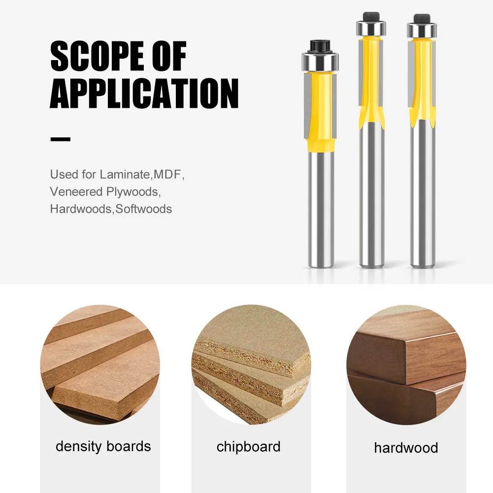 1pc 6mm 6,35mm Schaft 3ZFlush Trim Router Bit mit Lager für Holz Vorlage Muster Bit hartmetall Fräser für Holz
