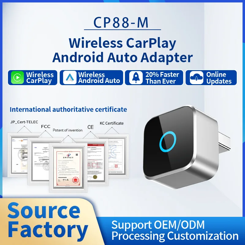 Ottocast Mini Cube Wireless CarPlay Adapter - Android Auto Car Connectivity Box