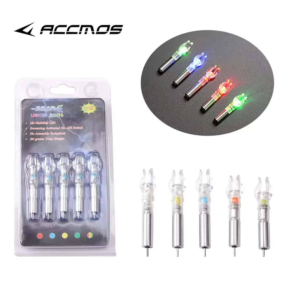 5pcs Automatically LED Luminous Lighted Nock Tail Replaceable Battery ID6.2mm Arrow Anti-shake Hunting Archery Accessory