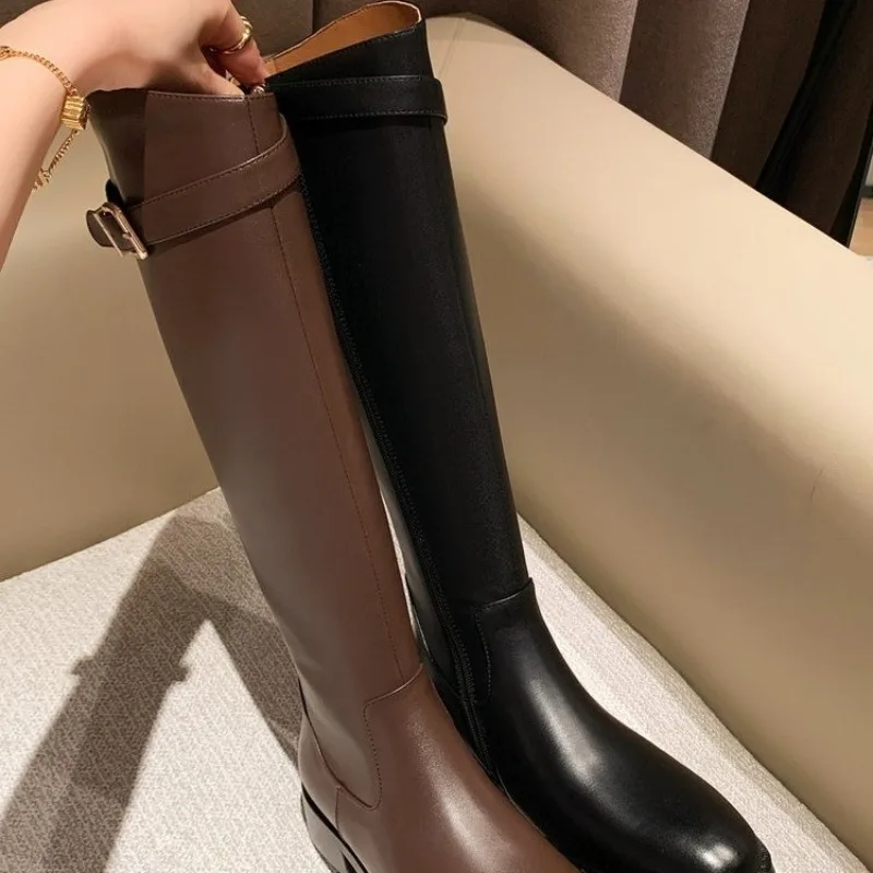 Footwear Black Elegant With Low Heels Shoes For Woman Long Brown Women\'s Boots Winter Knee High Shaft Stylish Lastest Price Goth