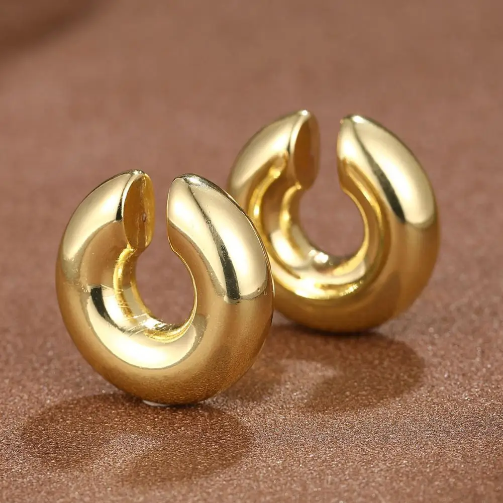 Minimalist Ear Cuffs Stylish Stainless Steel Women\'s Ear Cuffs Non-pierced Fat Circle Tube Shape Earrings for Hip Hop Punk Club