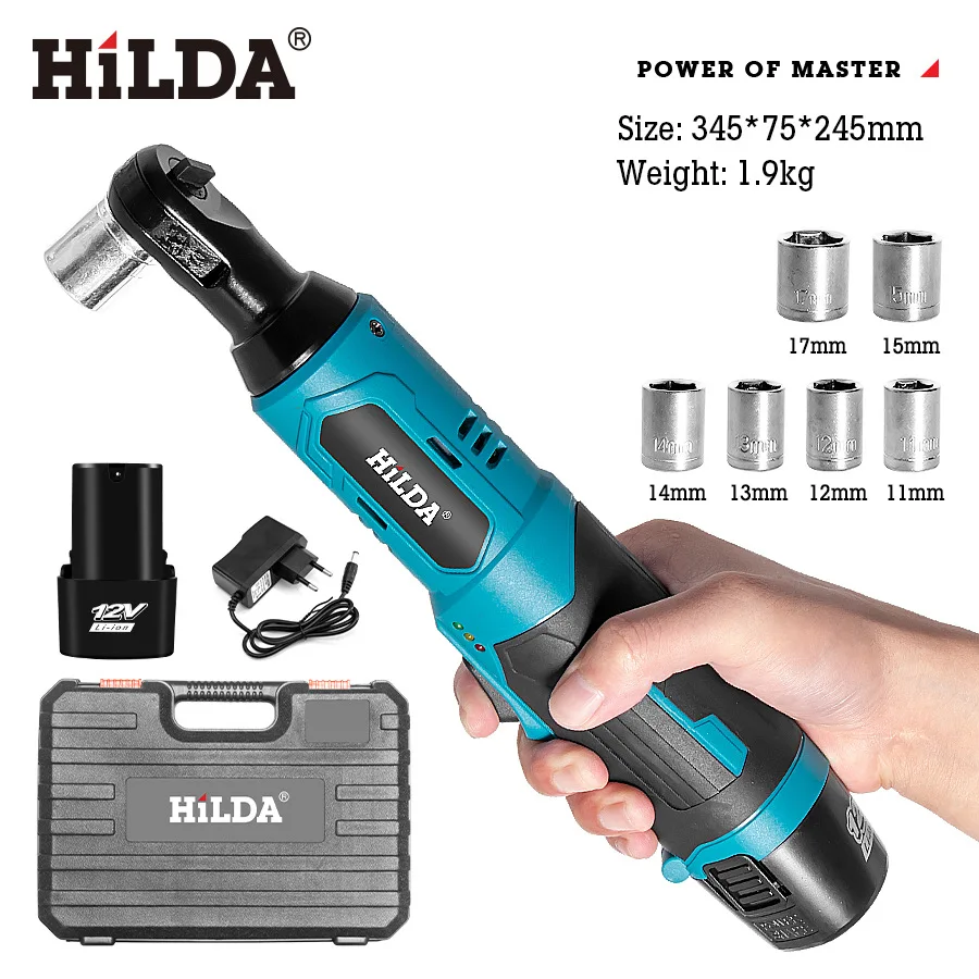 

Cross-border, Hilda 12V lithium battery ratchet wrench angular charging impact electric wrench household wrench board