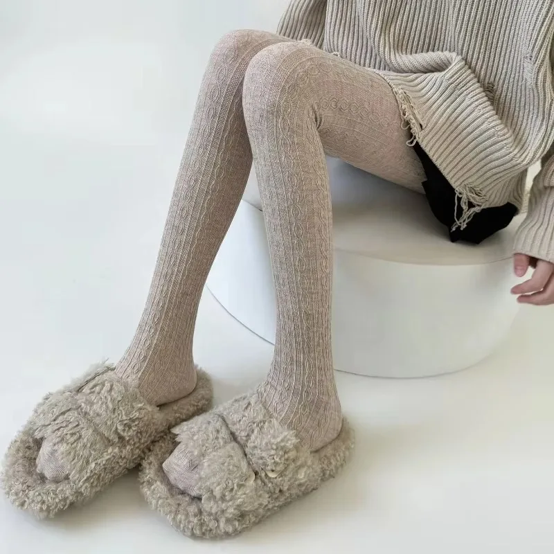 1 Pasang Stoking Rajut Katun Vintage Lolita untuk Wanita dan Gadis, Musim Gugur Musim Dingin, Berlubang, Bergaris, Seksi dan Imut