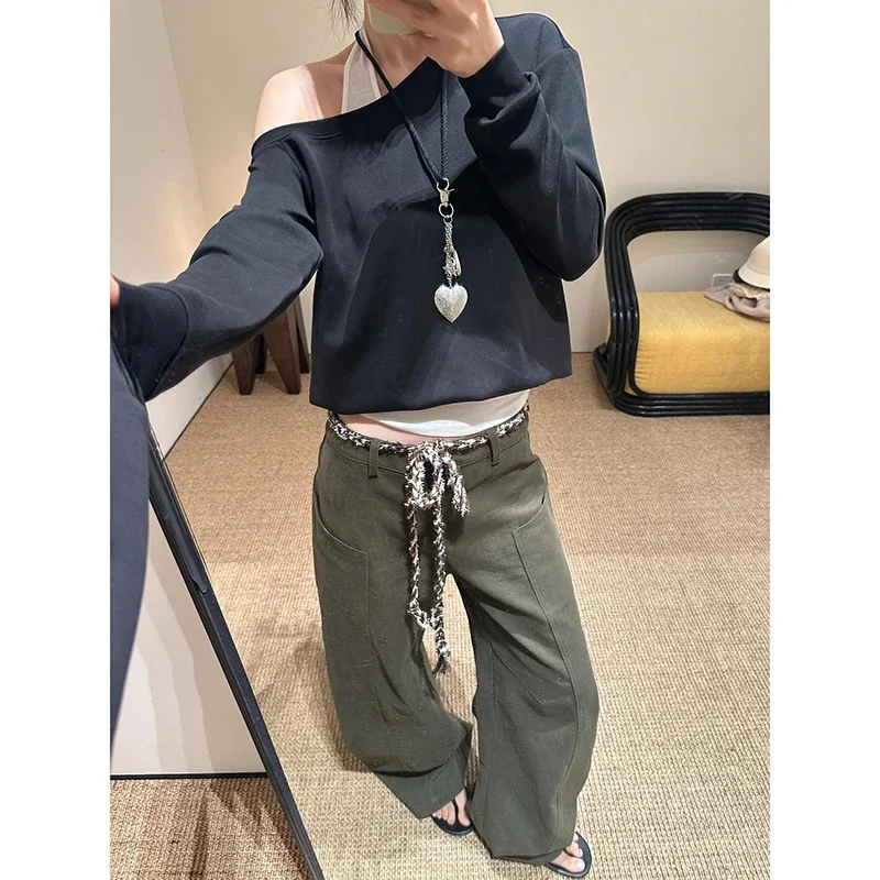 American Retro Green Y2k Jeans Women Vintage Harajuku Oversize Denim Pants 2000s Baggy Wide Leg Trousers Trashy Pantalones