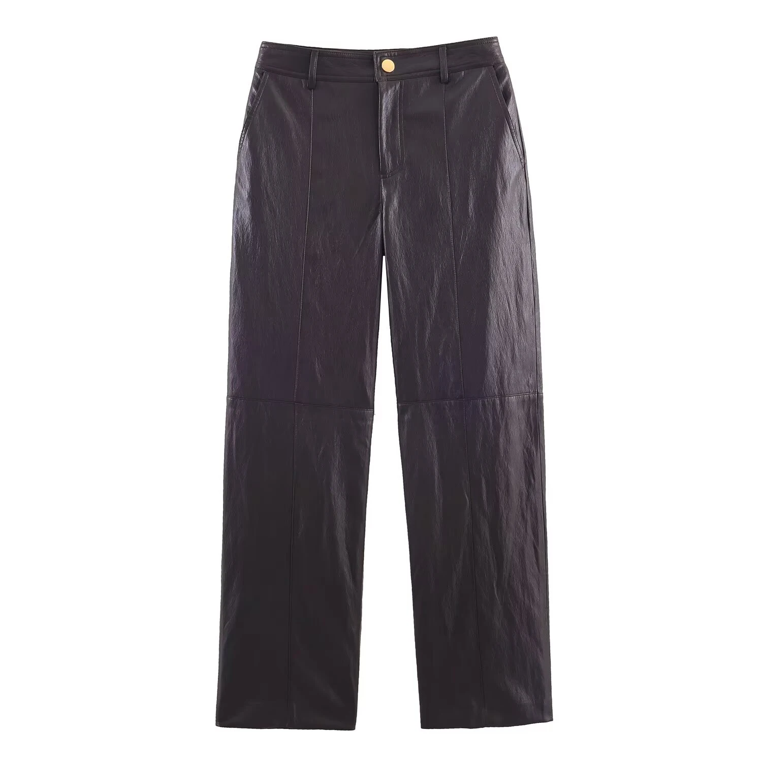 Europäischer und amerikanischer Stil, Winter, neues Produkt, vielseitige, hoch taillierte Kunstleder-Hose mit geradem Bein, lange Hose