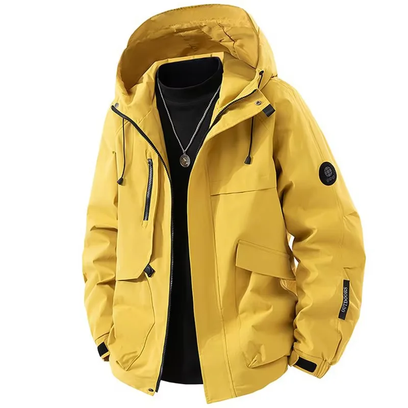 Men's Outdoor Hooded Jackets Autumn Windproof Windbreaker Sports Jogging Camping Climbing Trekking Multi Pocket Hiking Jackets