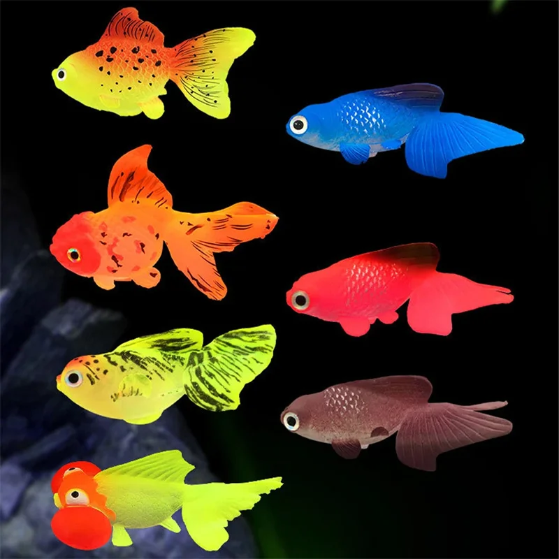 Glow In The Dark Artificial Aquarium Fishes Realistic Moving Floating Colorful Goldfish Fake Fish Ornament for Aquarium Tank