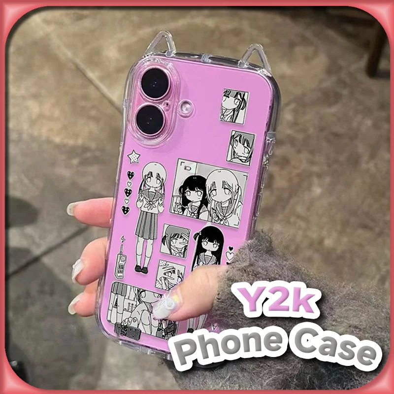 

Прозрачный чехол для телефона Kawaii Korea Girl Y2K для IPhone 16, 15, 14, 13, 12, 11 Pro Max, противоударный защитный чехол из японского аниме