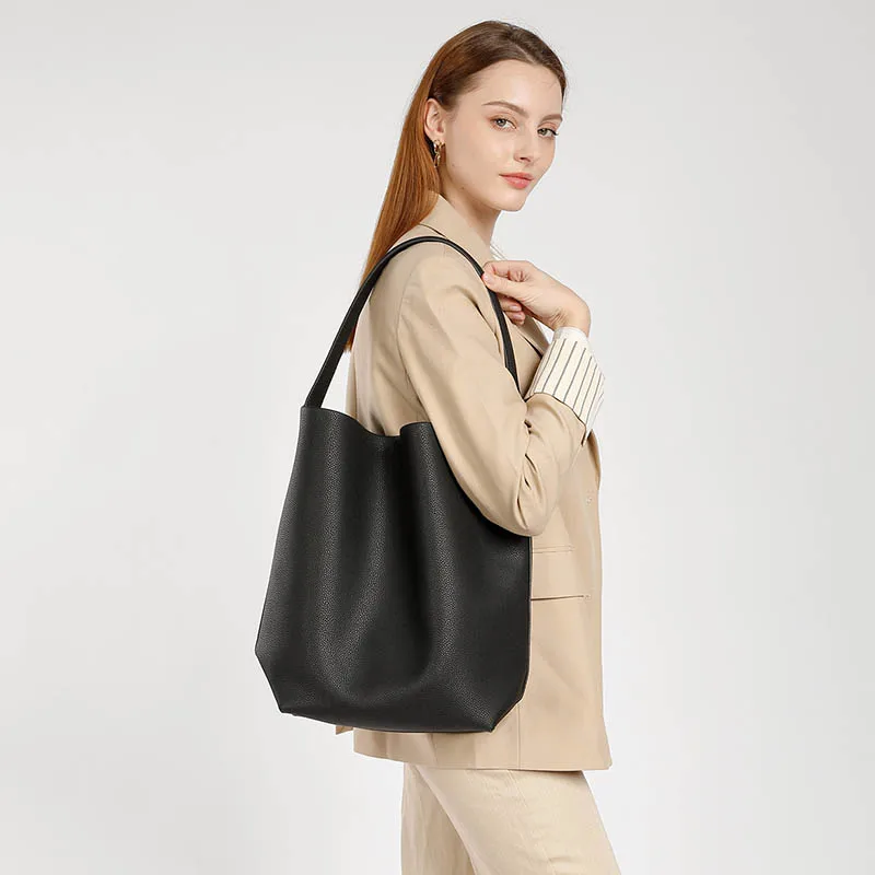 

Soft Genuine Leather Niche Design Handbag Women's Simple Solid Colour Cowhide Large Capacity Out Lightweight Shoulder Bag