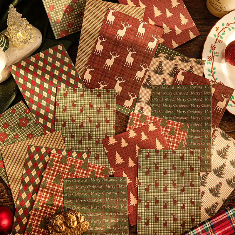 Christmas Countryside Style Craft Paper, Scrapbook Background Paper for Journal Collage, Gift Box Wrapping Decoration