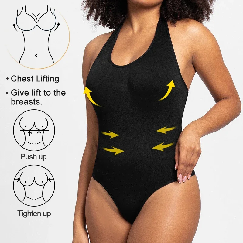 SLIMBELLE Womens Halter Neck Shapewear Bodysuits Tummy Control Waist Trainer Butt Lifter Slimmer Abdomen Corset Full Body Shaper