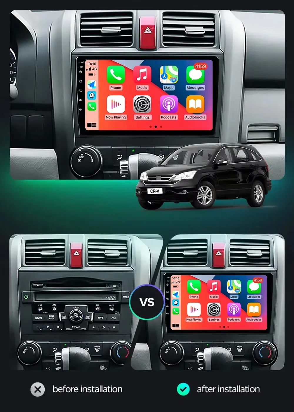 Android 16 CarPlay&Auto For Honda CR-V 3 CRV RE 2006 - 2012 Car Radio Stereo GPS Navigation Multimedia Player Wireless WIFI BT