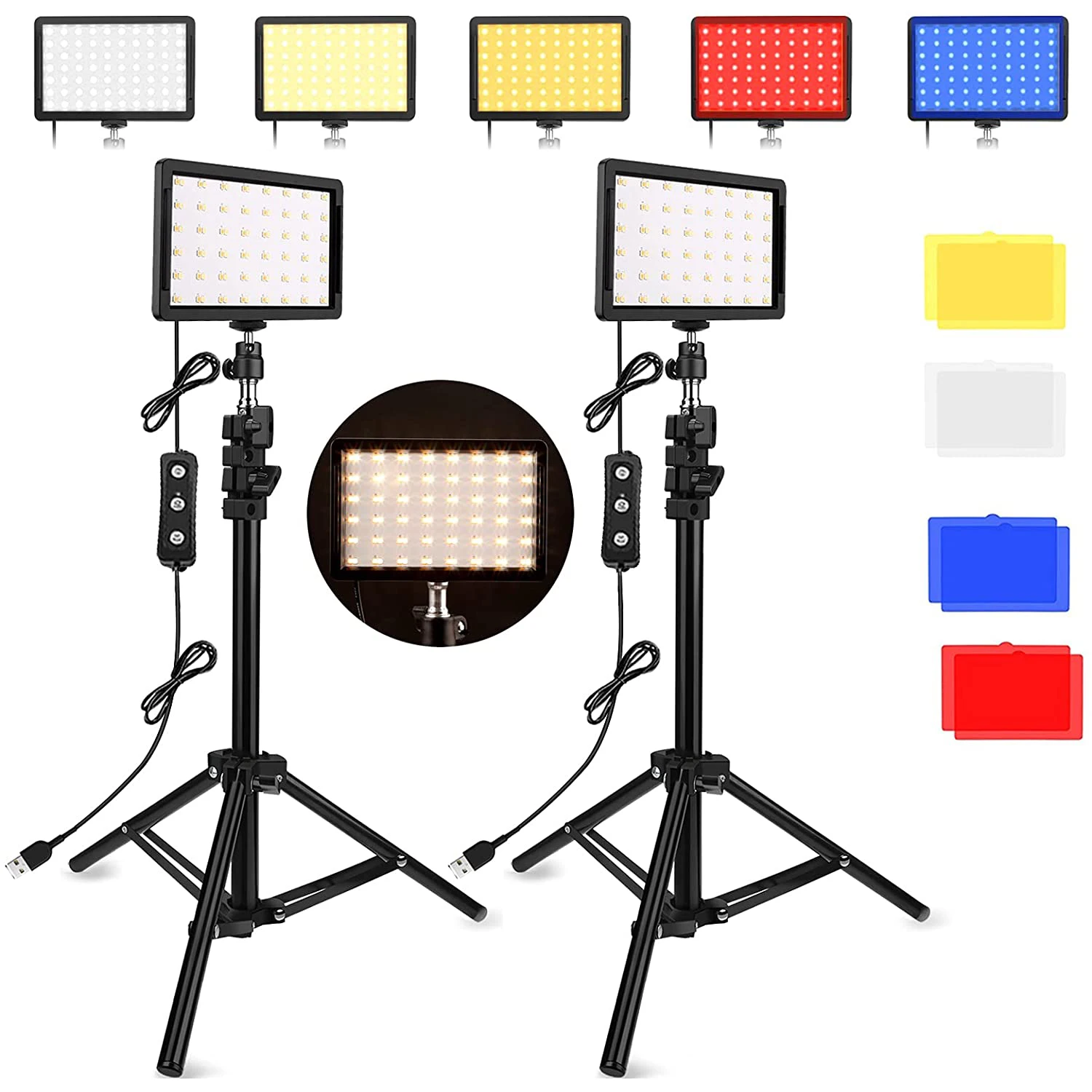 Bi-Color Studio LED Video Light Photography Lighting 97 CRI With Tripod Stand 4 Color RGB Filters For Live Angle Shooting