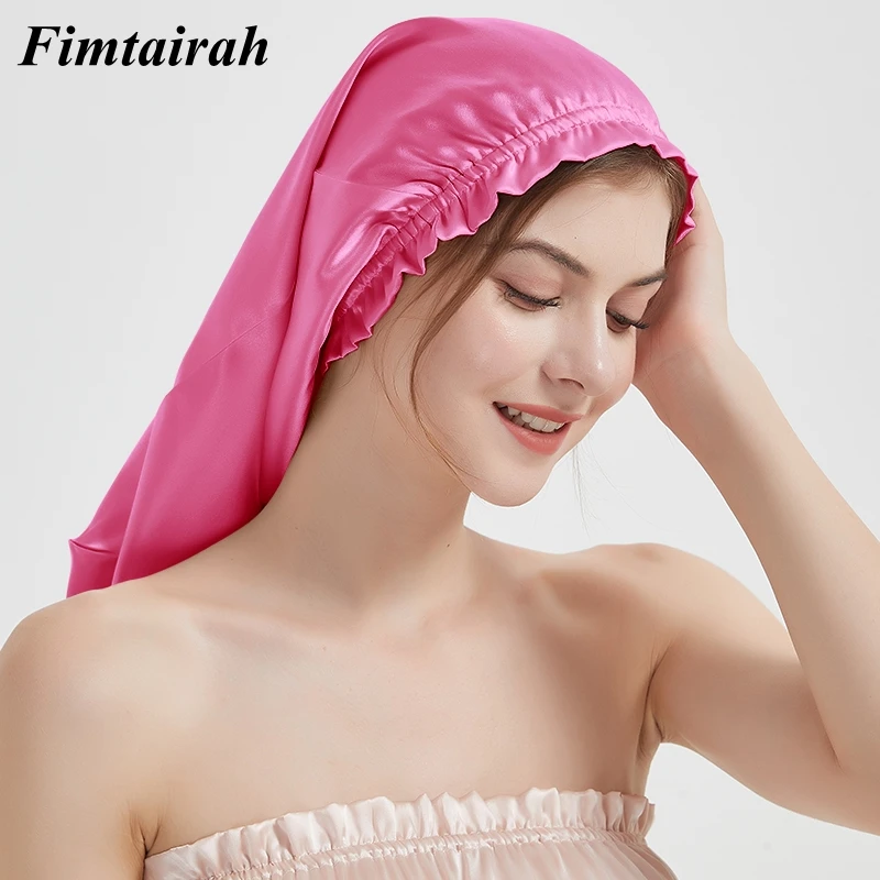 Fimtairah 19MM Real 100% mulberry silk   hair cap   sleep help  hair care cap Silk sleeping cap long tube to prevent unruly hair