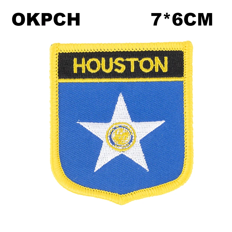 Houston Flag Shield Shape Iron on Embroidery Patches Saw on Transfer Patches Sewing Applications for Clothes Back Pac