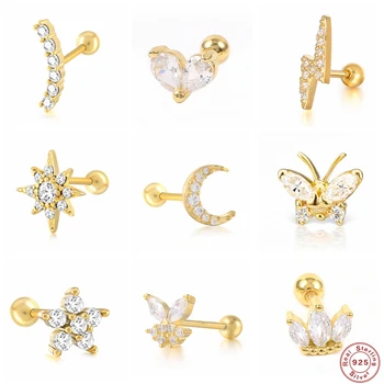 LENNIK 925 Sterling Silber Zierliche Piercing Ohrläppchen Stud Ohrring für Frauen Helix Rook Conch Tragus Flache Ohrring Sexy Schmuck 1 stück