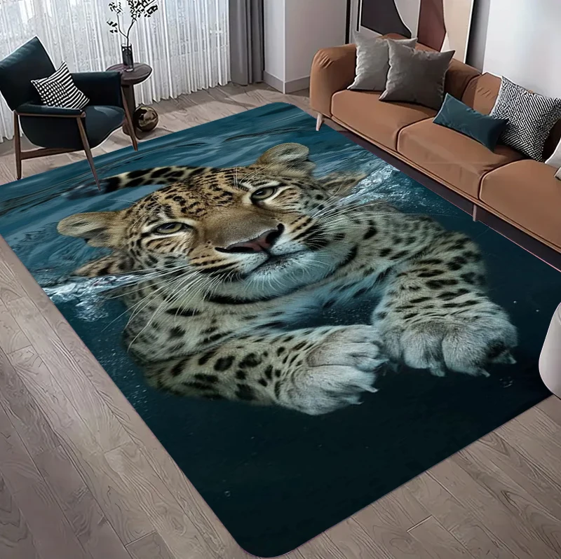 Leopard Pattern Rug Realistic Animal Panthera Pardus Print Carpet Safari Home Decor Soft Non-Slip Floor Mat for Living Room
