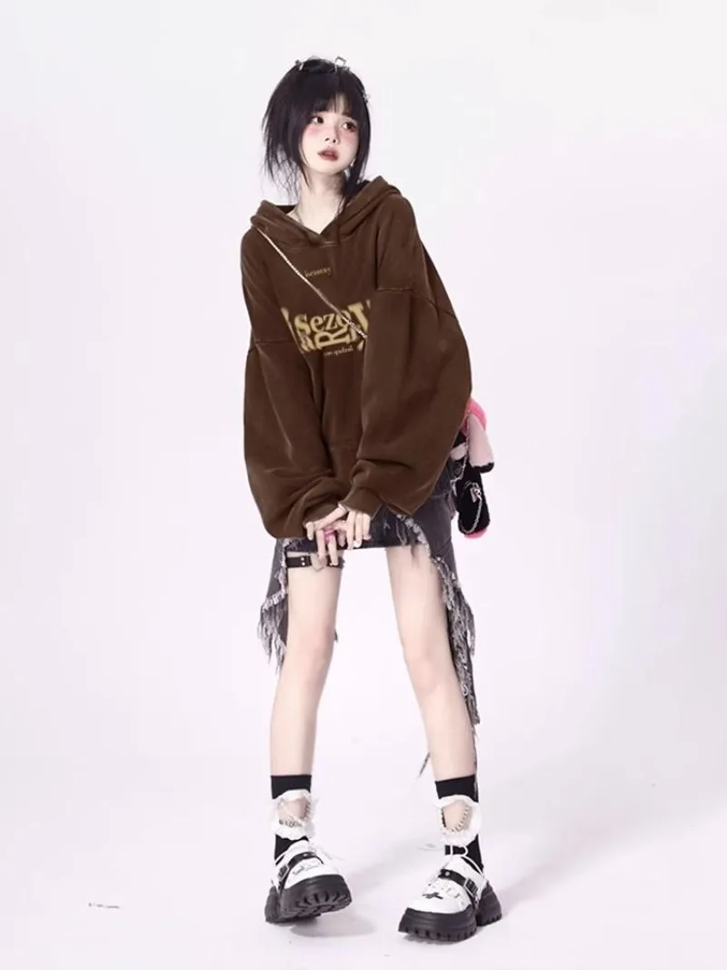 

Spring Autumn Loose Hoodie Women Y2k Aesthetic Sweatshirt Harajuku Gothic Letter Print Vintage Hoody Streetwear Pullover Clothes