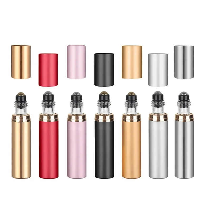 200pcs electroplate Black, gold and silver Refillable Glass Essential Oil Roll on Bottle with Steel Roller Ball 5ml